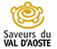 Logo Saveurs du Val d'Aoste con spirale dorata e testo nero.