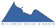 Logo di Wellness Valle d'Aosta con una montagna stilizzata in blu.